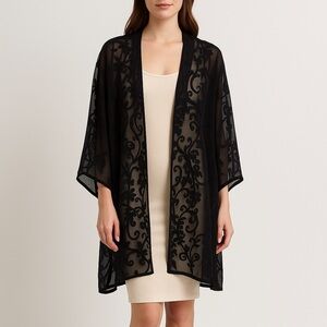 Eskandar Kimono Sheer Velvet Burn Out Print Silk Lagenlook